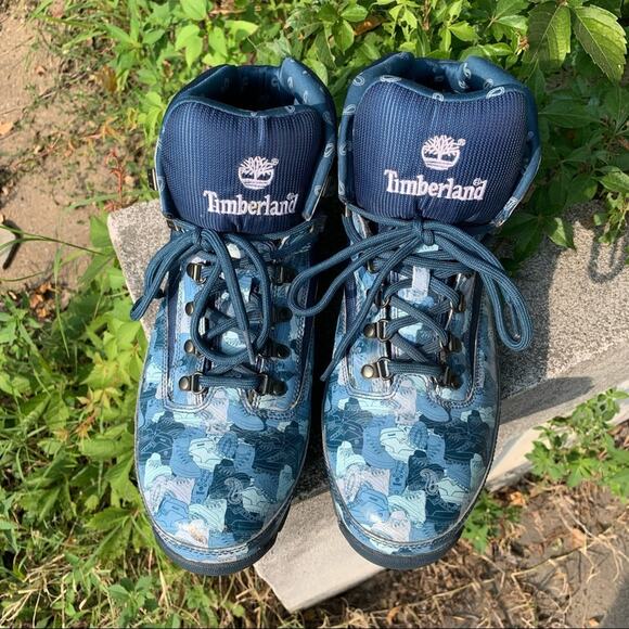 Timberland Euro blue camo boot pattern hiking boots 13M - Picture 7 of 10